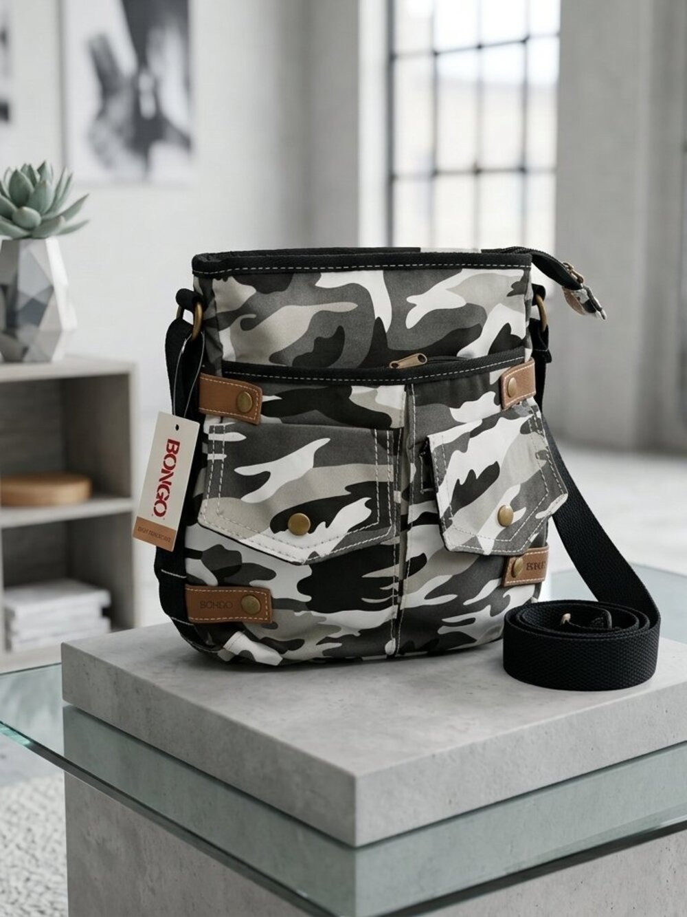 NWT Shoulder Crossbody Bag 100% Cotton Multiple layers & Pocket Camouflage Soft